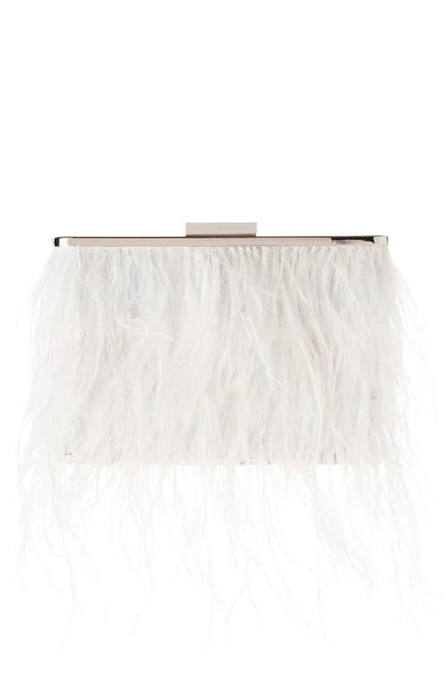 Olga Berg Ostrich Feather Embellished Clutch in White at Nordstrom