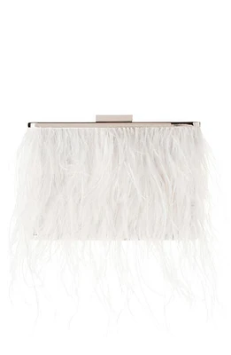 Olga Berg Ostrich Feather Embellished Clutch in White at Nordstrom