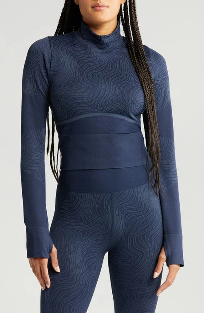 zella Seamless Jacquard Mock Neck Base Layer Top Navy Sapphire at Nordstrom,