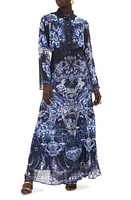 Camilla Floral Cutwork Lace Collar Long Sleeve Silk Shirtdress Delft Dynasty at Nordstrom,