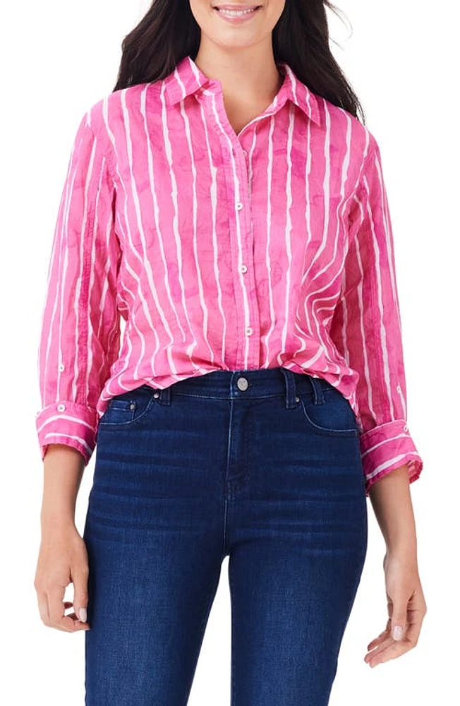 NIC+ZOE Watercolor Stripe Girlfriend Cotton Button-Up Shirt Multi at Nordstrom,