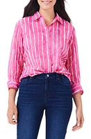 NIC+ZOE Watercolor Stripe Girlfriend Cotton Button-Up Shirt Multi at Nordstrom,