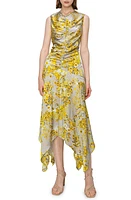 MELLODAY Floral Print Ruched Satin Midi Dress at Nordstrom,