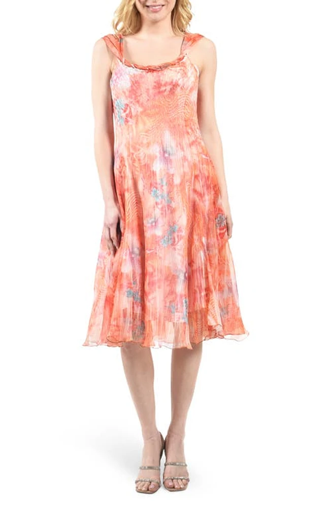 Komarov Scarf Charmeuse & Chiffon A-Line Cocktail Dress in Aloha Sunrise at Nordstrom, Size X-Large