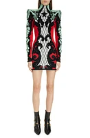 Balmain Baroque Long Sleeve Jacquard Knit Minidress Ejz Black Multi at Nordstrom, Us