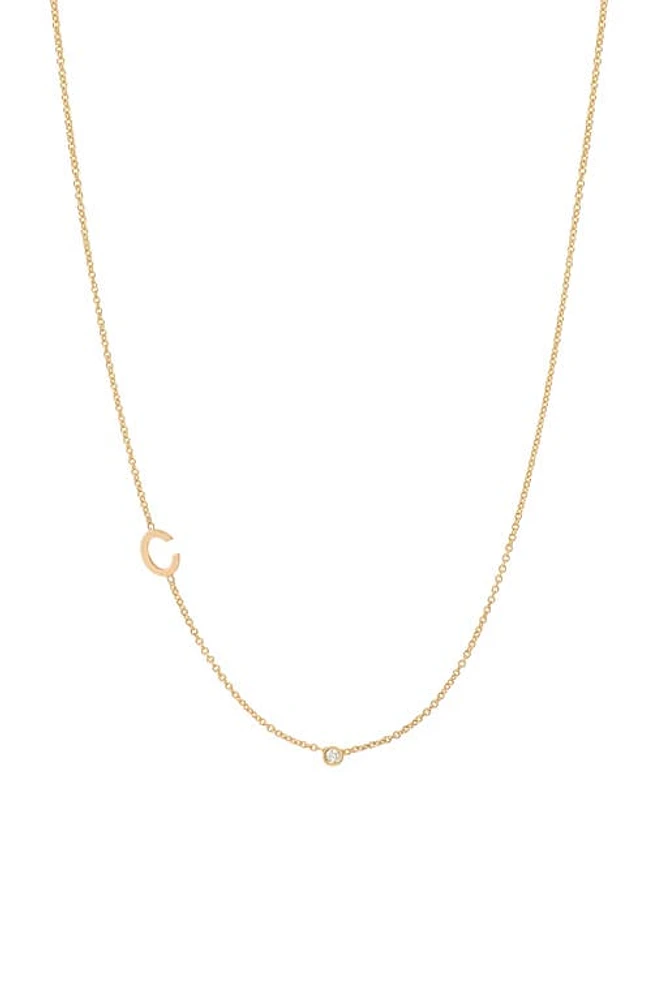 BYCHARI Asymmetric Initial & Diamond Pendant Necklace in 14K Yellow Gold-C at Nordstrom