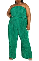 City Chic Hailee Strapless Plissé Jumpsuit Greenstone at