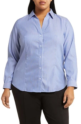 Jones New York Stripe Easy Care Shirt Blue/White at Nordstrom,