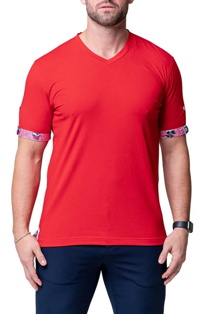 Maceoo Vivaldi Solid Ripple Red V-Neck Cotton T-Shirt at Nordstrom,