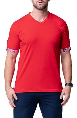 Maceoo Vivaldi Solid Ripple Red V-Neck Cotton T-Shirt at Nordstrom,