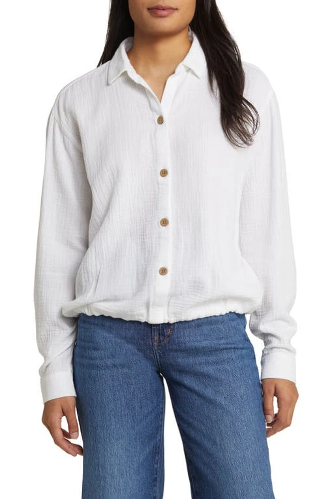 beachlunchlounge Fleur Double Cotton Gauze Blouson Shirt White at Nordstrom,