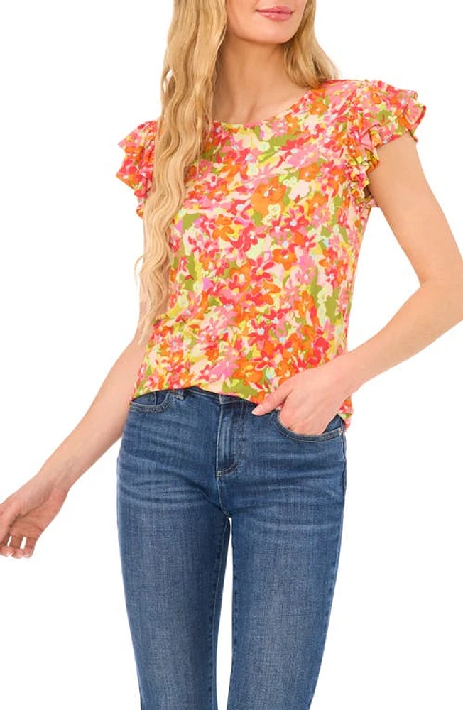 CeCe Floral Double Ruffle Sleeve Knit Top Paradise Pink at Nordstrom,