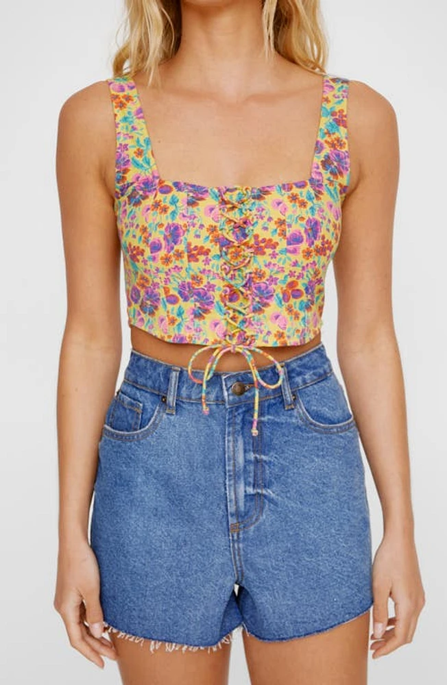 NASTY GAL Ditsy Floral Crop Top Yellow at Nordstrom,