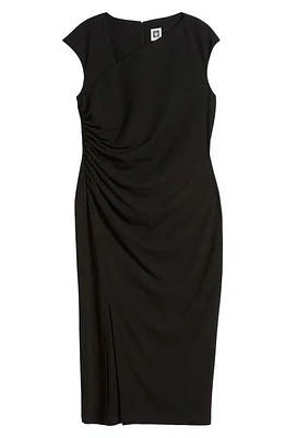 Anne Klein Asymmetric Neck Side Ruched Sheath Dress Black at Nordstrom,