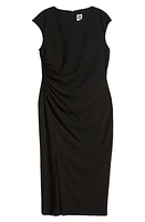 Anne Klein Asymmetric Neck Side Ruched Sheath Dress Black at Nordstrom,