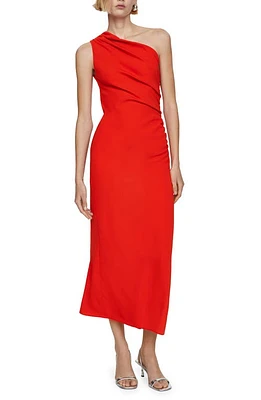 MANGO One-Shoulder Asymmetric Hem Dress Red at Nordstrom,