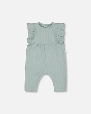 Deux Par Deux Baby Girl's Organic Cotton Ribbed Jumpsuit Sage Green at Nordstrom, Size 6M