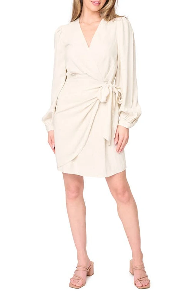 GIBSONLOOK Long Sleeve Faux Wrap Dress Oatmeal at Nordstrom,