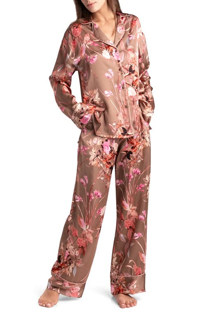 Midnight Bakery Lovefest Floral Print Satin Pajamas Taupe at Nordstrom,