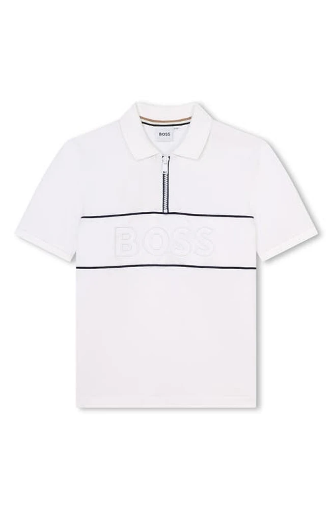 BOSS Kidswear Kids' Mini Me Piped Cotton Polo in White at Nordstrom, Size 8 Y