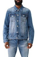 True Religion Brand Jeans Jimmy Rope Embellished Graphic Denim Trucker Jacket Itonda Medium Wash at