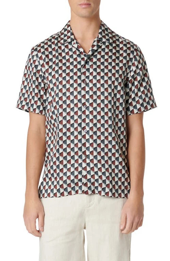 Bugatchi Jackson Shaped Fit Geo Print Short Sleeve Button-Up Camp Shirt at Nordstrom,