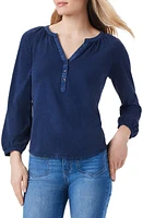 NZT by NIC+ZOE Cotton & Modal Knit Split Neck Top in Dark Indigo at Nordstrom, Size Xx-Large