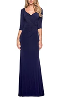 La Femme Ruched Jersey Column Gown in Navy at Nordstrom, Size 8