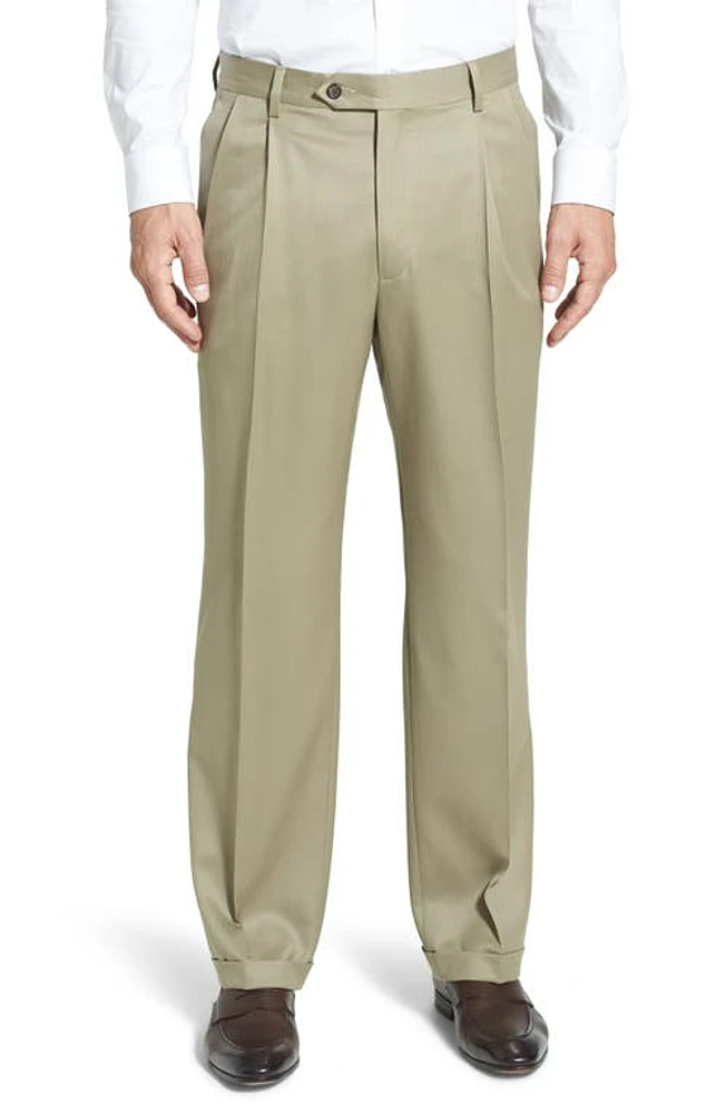 Berle Pleated Classic Fit Wool Gabardine Dress Pants Tan at Nordstrom, X