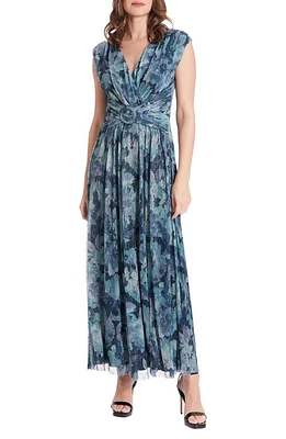 Maggy London Metallic Floral Maxi Dress Aqua Multi at Nordstrom,