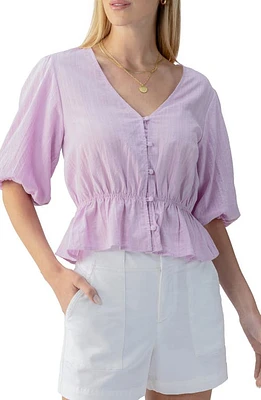 Sanctuary Puff Sleeve Cotton Dobby Button-Up Top Iris at Nordstrom,