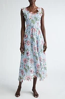 Oscar de la Renta Poppy Print Fern Guipure Lace Sleeveless Dress Light Blue/Pink at Nordstrom,