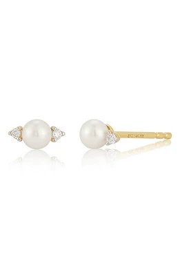 EF Collection Freshwater Pearl & Diamond Stud Earrings in 14K Yellow Gold at Nordstrom