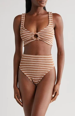 Hunza G Nadine Seersucker Two-Piece Swimsuit in Metallic Cocoa/White at Nordstrom