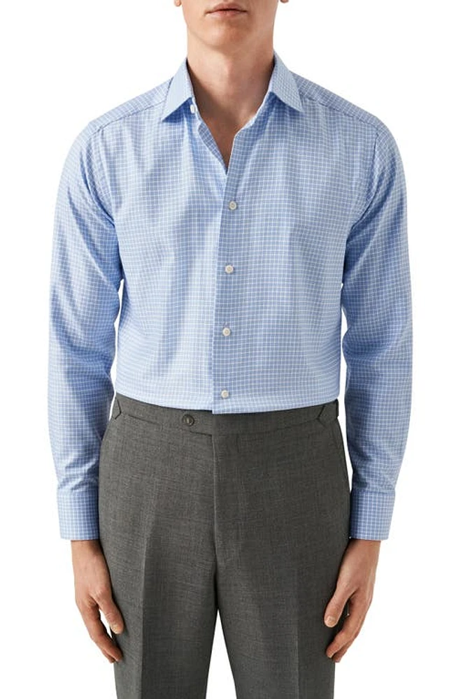 Eton Slim Fit Check Organic Cotton Dress Shirt Lt/Pastel Blue at Nordstrom,