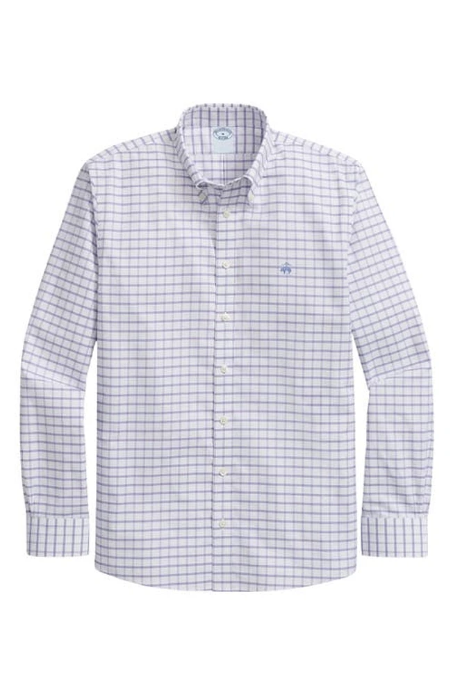 Brooks Brothers Regular Fit Grid Check Non-Iron Stretch Cotton Oxford Button-Down Shirt Violet at Nordstrom,