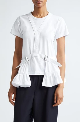 Comme des Garçons Girl Belted Peplum V-Neck T-Shirt White at Nordstrom,