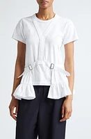 Comme des Garçons Girl Belted Peplum V-Neck T-Shirt White at Nordstrom,