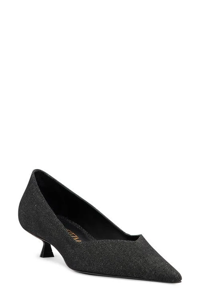 Stuart Weitzman Eva Kitten Heel Pointed Toe Pump Black Leather at Nordstrom,