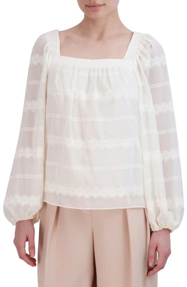 bcbg Embroidered Square Neck Blouse Gardenia at Nordstrom,