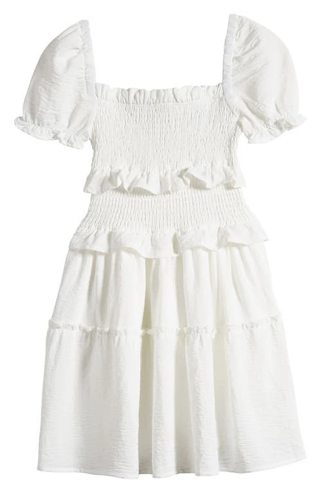 Miss Behave Kids' Puff Sleeve Smocked Dress in White at Nordstrom, Size 8