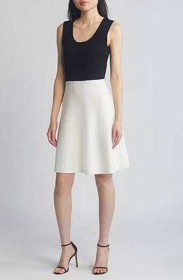 Tahari ASL Colorblock Sleeveless Sweater Dress Ivory Black at Nordstrom,