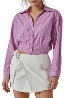 ASTR the Label Pinstripe Cotton Crop Button-Up Shirt Stripe at Nordstrom,