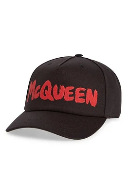 Alexander McQueen New Graffiti Logo Baseball Cap Black/Red at Nordstrom,