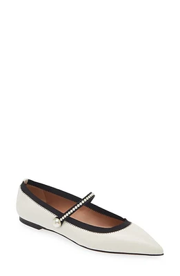 Aquazzura Romy Pearly Strap Pointed Toe Mary Jane Flat White at Nordstrom,