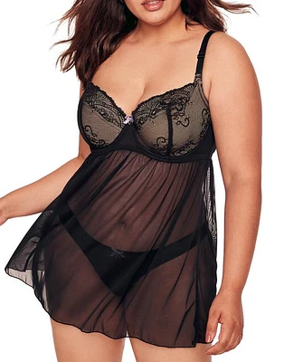 Adore Me Ella Babydoll Lingerie Black at Nordstrom,