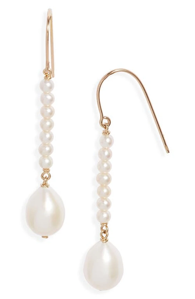 Poppy Finch Cultured Pearl Linear Drop Earrings in 14K Yellow Gold at Nordstrom