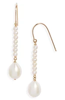 Poppy Finch Cultured Pearl Linear Drop Earrings in 14K Yellow Gold at Nordstrom