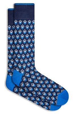 Bugatchi Double Diamond Mercerized Cotton Blend Dress Socks in Navy at Nordstrom