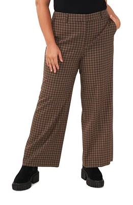 Vince Camuto Plaid Wide Leg Pants Light Olive at Nordstrom,